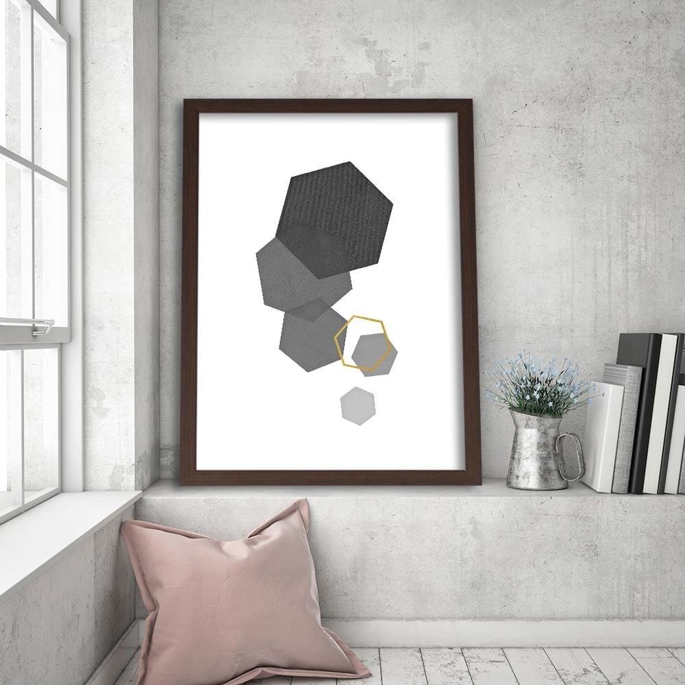 Glezna brūnā rāmī - Hexagons 3 Home Trends DECO
