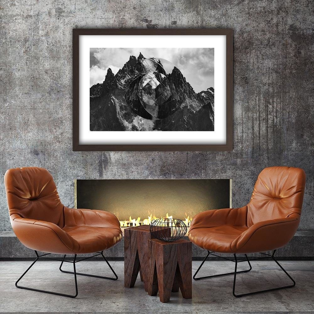 Glezna brūnā rāmī - High Mountains With Geometric Figure 1 Home Trends DECO