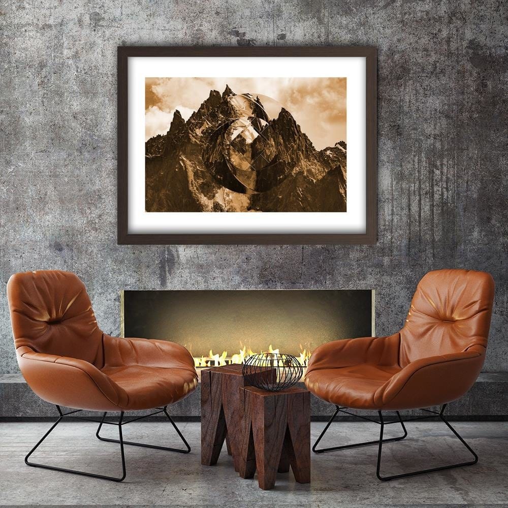 Glezna brūnā rāmī - High Mountains With Geometric Figure 2 Home Trends DECO