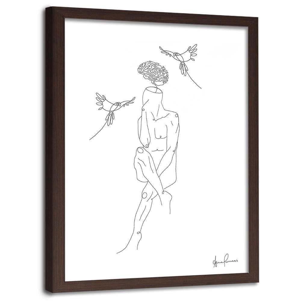 Glezna brūnā rāmī - Human And The Bird Home Trends DECO