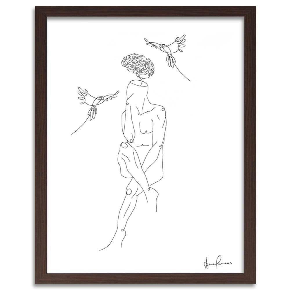 Glezna brūnā rāmī - Human And The Bird Home Trends DECO