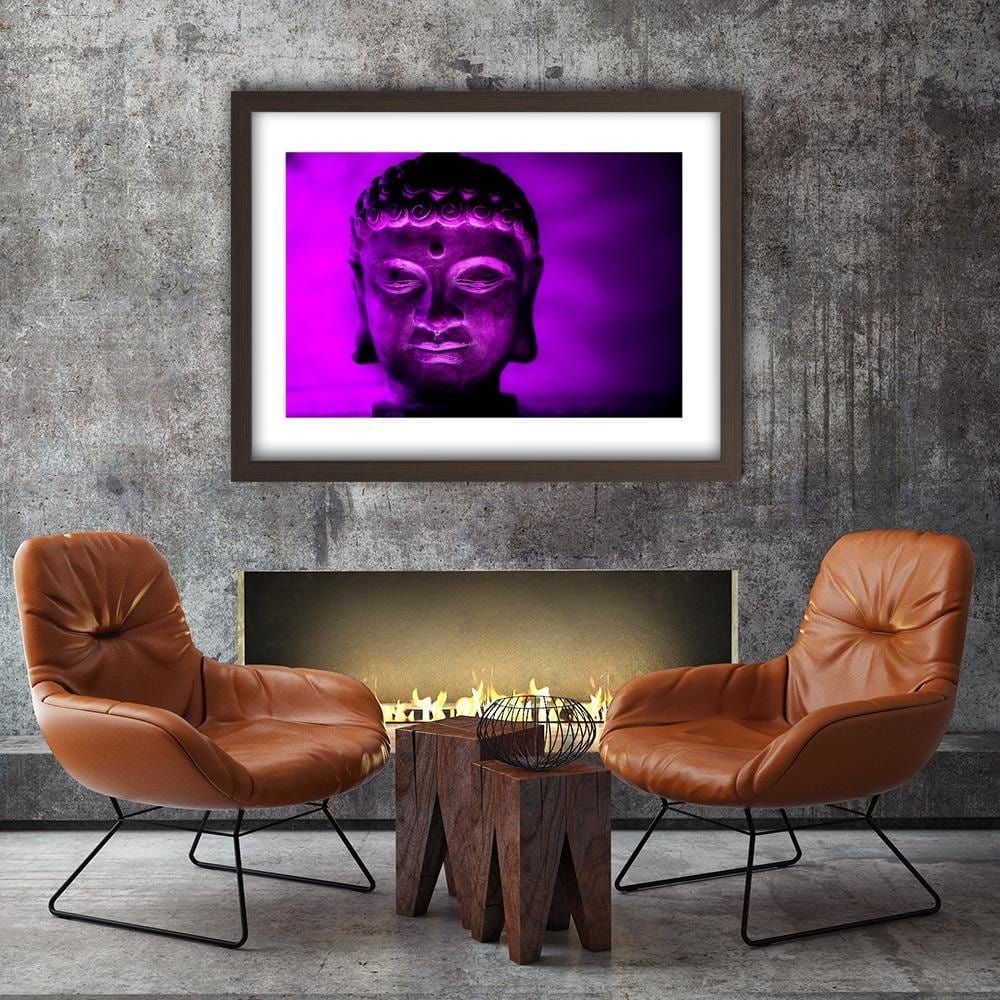 Glezna brūnā rāmī - Illuminated Buddha Head Home Trends DECO