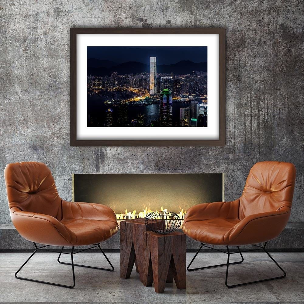 Glezna brūnā rāmī - Illuminated Skyscraper Home Trends DECO