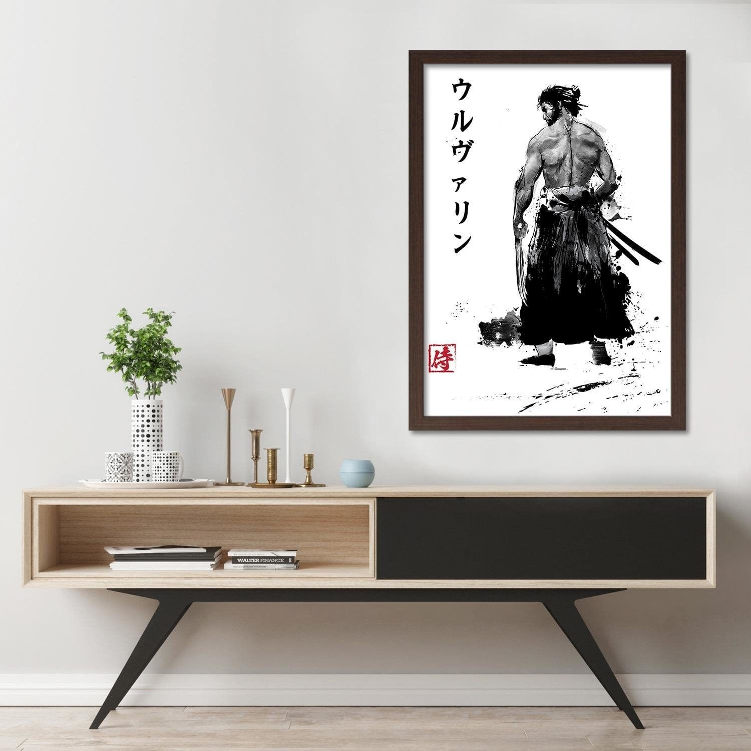 Glezna brūnā rāmī - Immortal Samurai Black And White Home Trends DECO