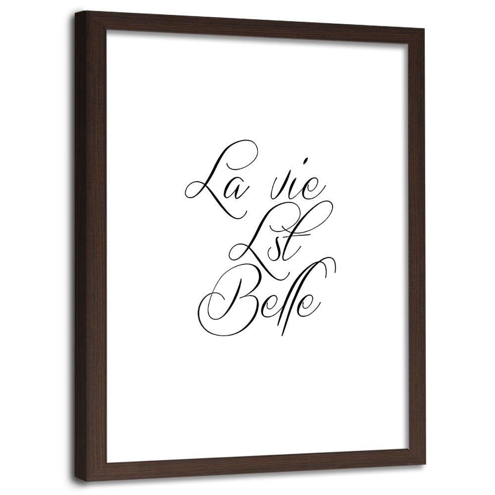 Glezna brūnā rāmī - Inscription Life Is Beautiful Home Trends DECO