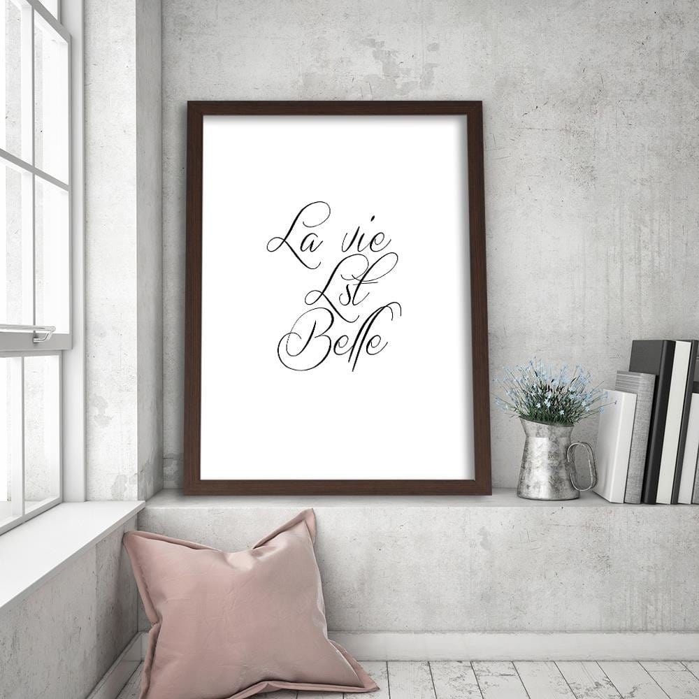 Glezna brūnā rāmī - Inscription Life Is Beautiful Home Trends DECO