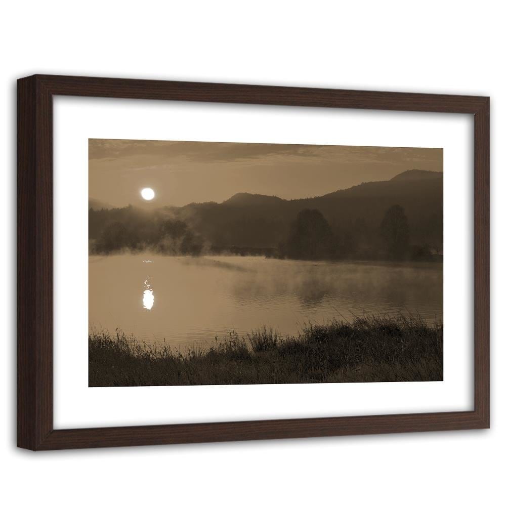 Glezna brūnā rāmī - Lake In The Fog 1 Home Trends DECO