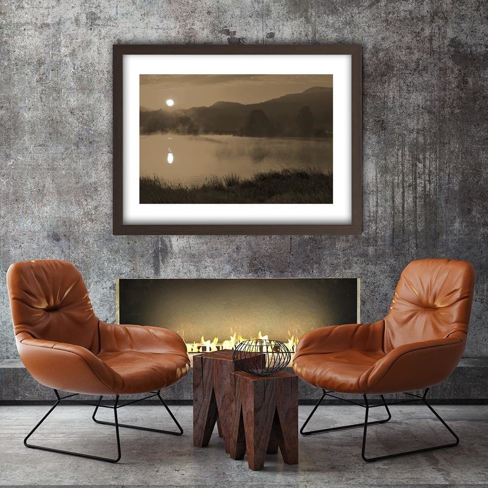Glezna brūnā rāmī - Lake In The Fog 1 Home Trends DECO