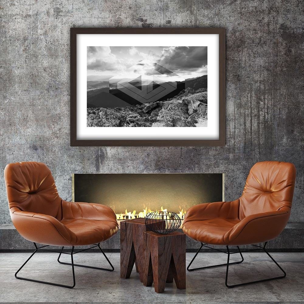 Glezna brūnā rāmī - Landscape With Geometric Figure 3 Home Trends DECO