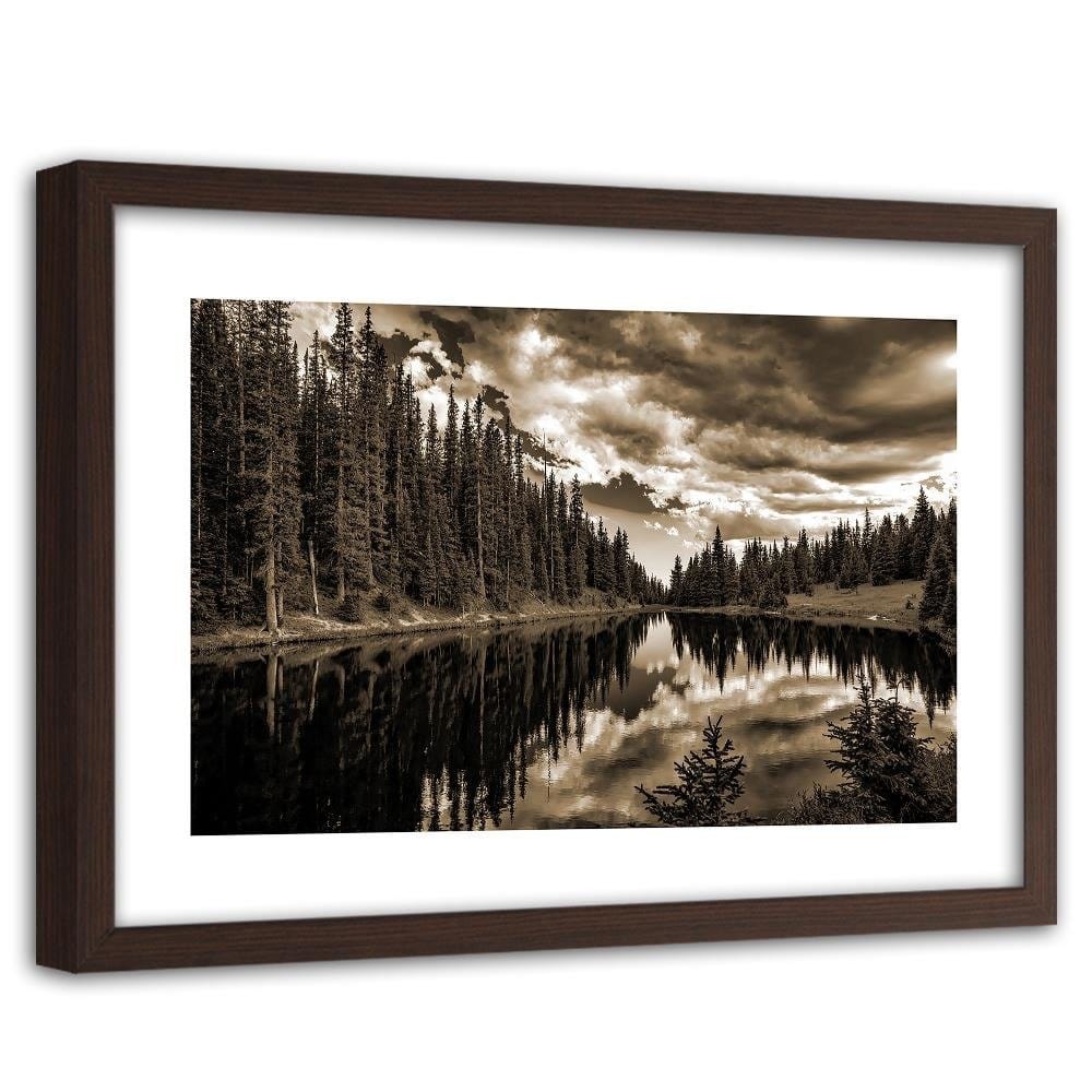 Glezna brūnā rāmī - Las Alpine Lake 1 Home Trends DECO