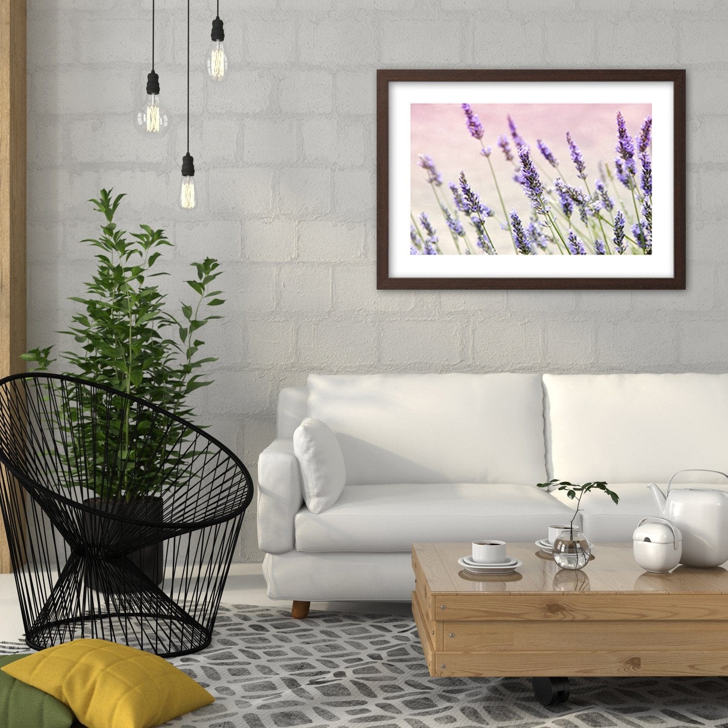 Glezna brūnā rāmī - Lavender Flowers Home Trends DECO