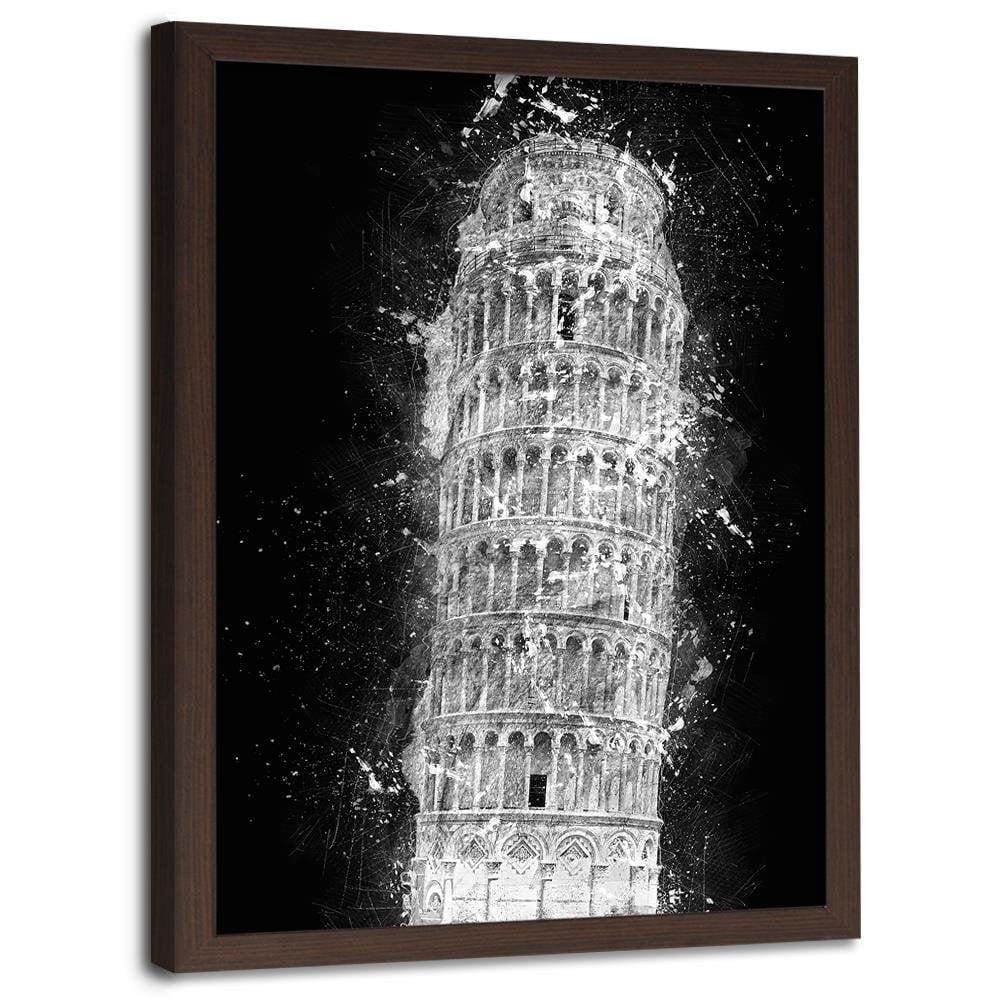 Glezna brūnā rāmī - Leaning Tower Of Pisa At Night Home Trends DECO