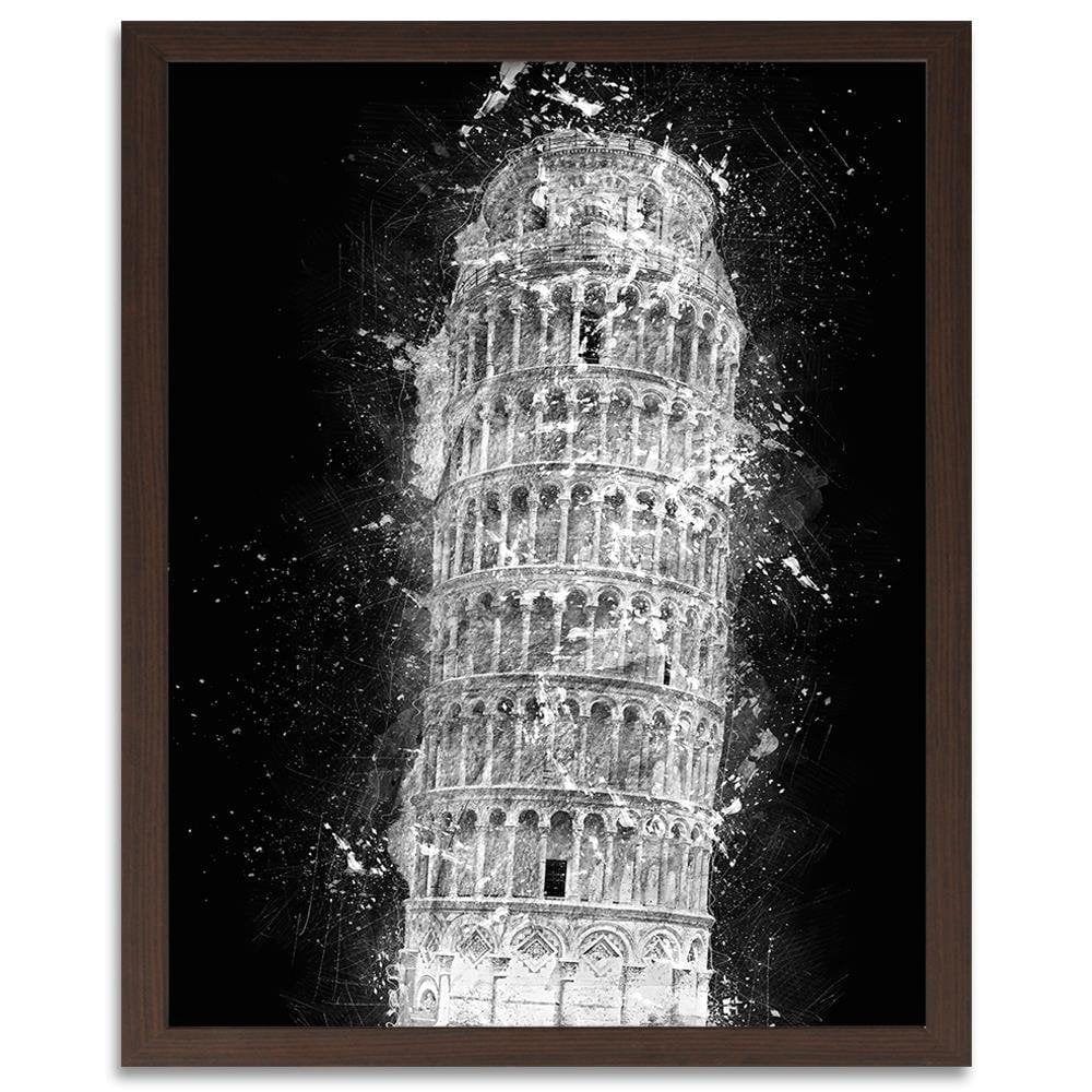 Glezna brūnā rāmī - Leaning Tower Of Pisa At Night Home Trends DECO