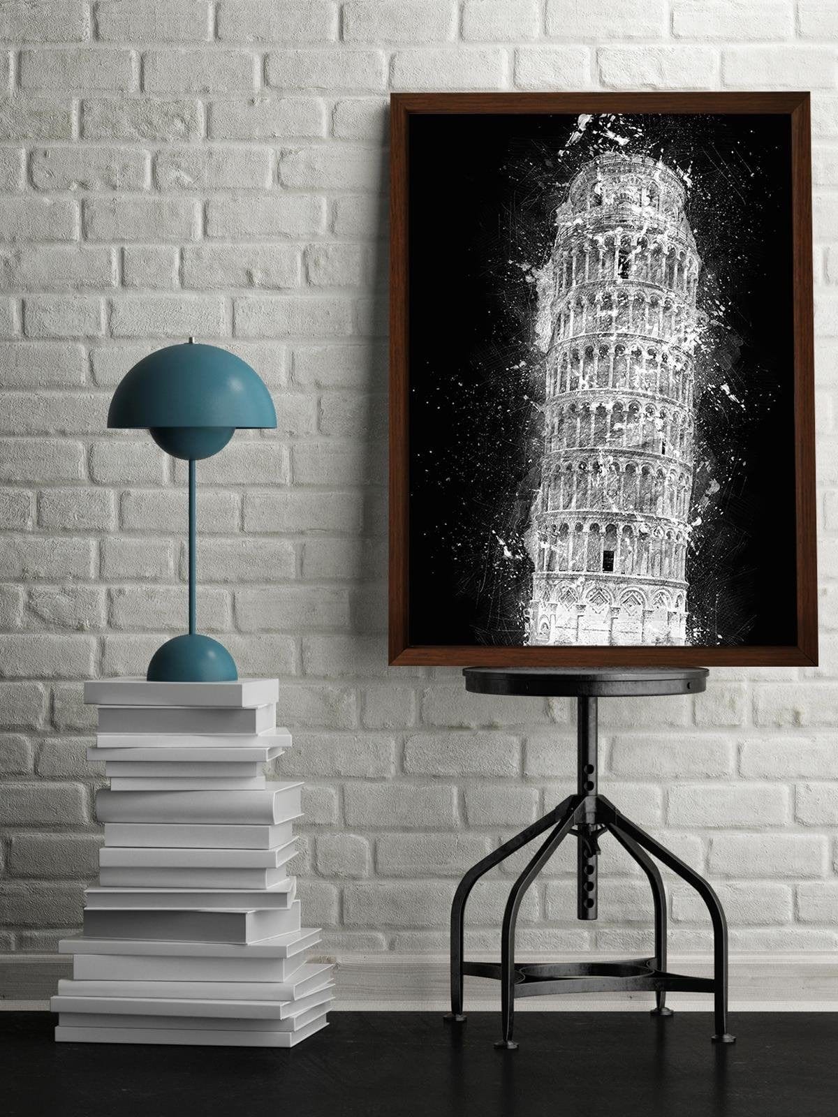 Glezna brūnā rāmī - Leaning Tower Of Pisa At Night Home Trends DECO