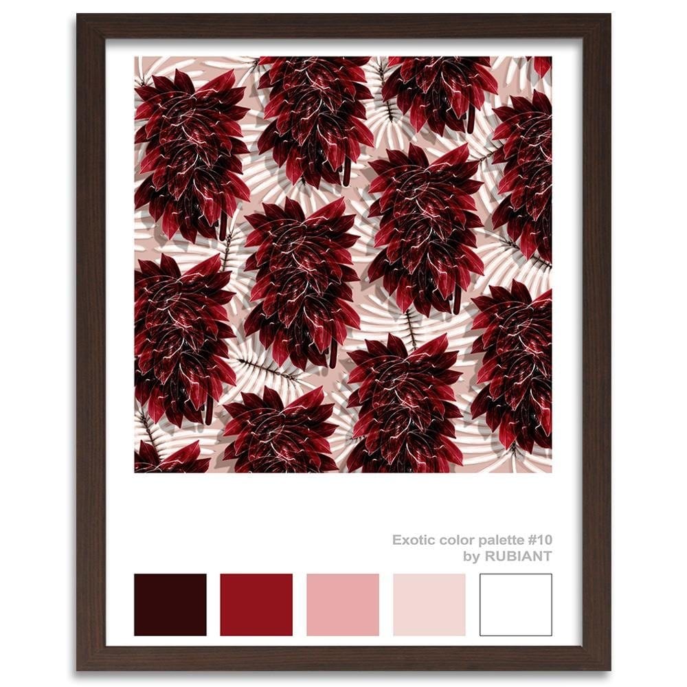 Glezna brūnā rāmī - Leaves Exotic Red Home Trends DECO