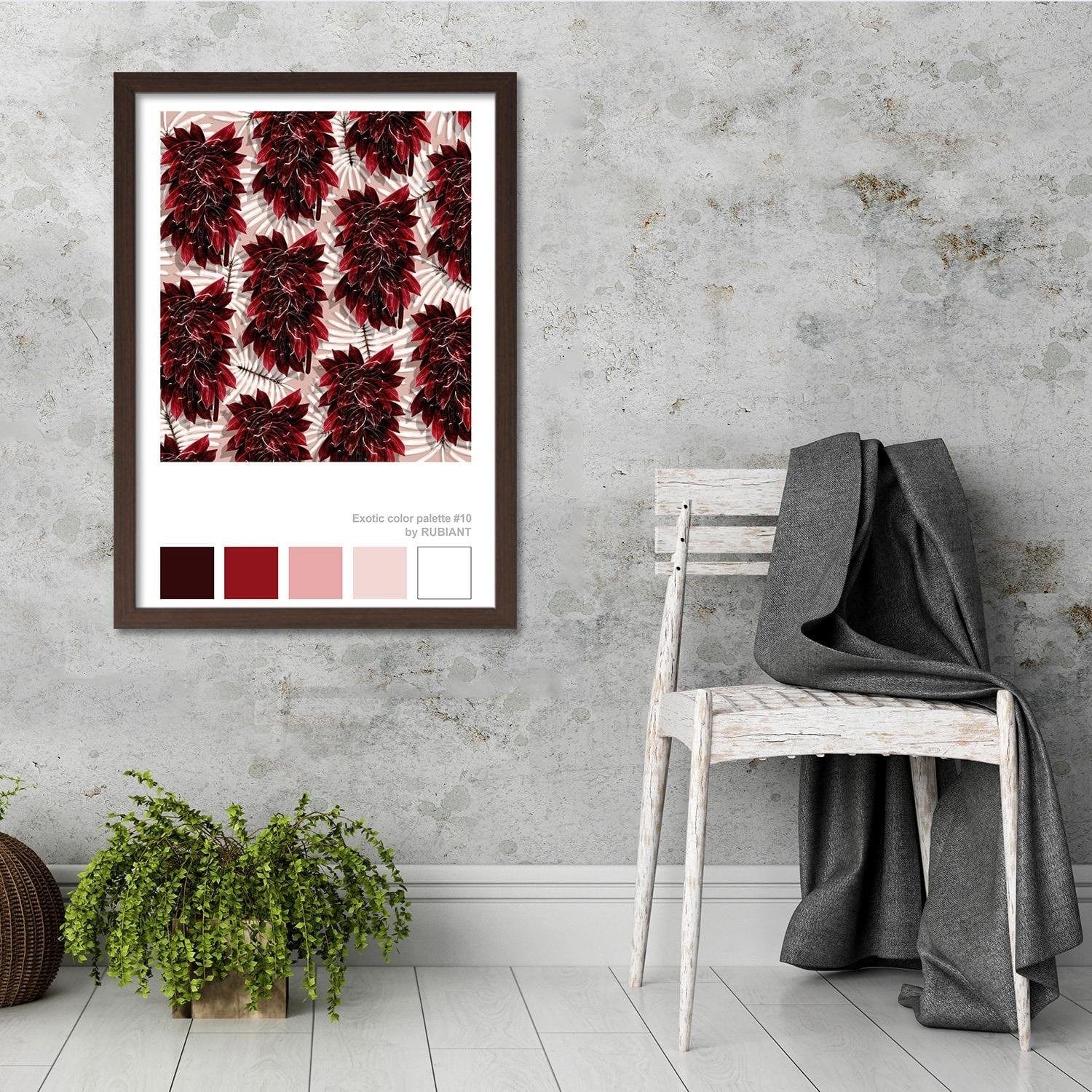 Glezna brūnā rāmī - Leaves Exotic Red Home Trends DECO