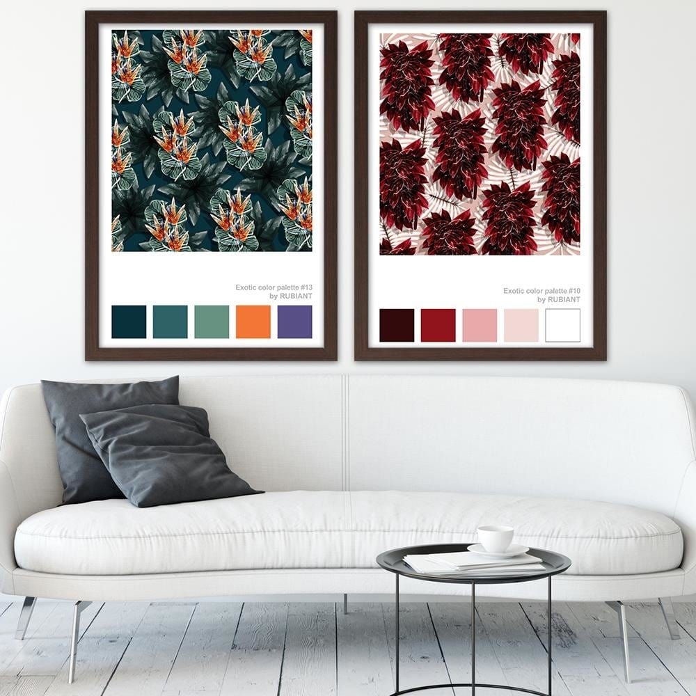 Glezna brūnā rāmī - Leaves Exotic Red Home Trends DECO