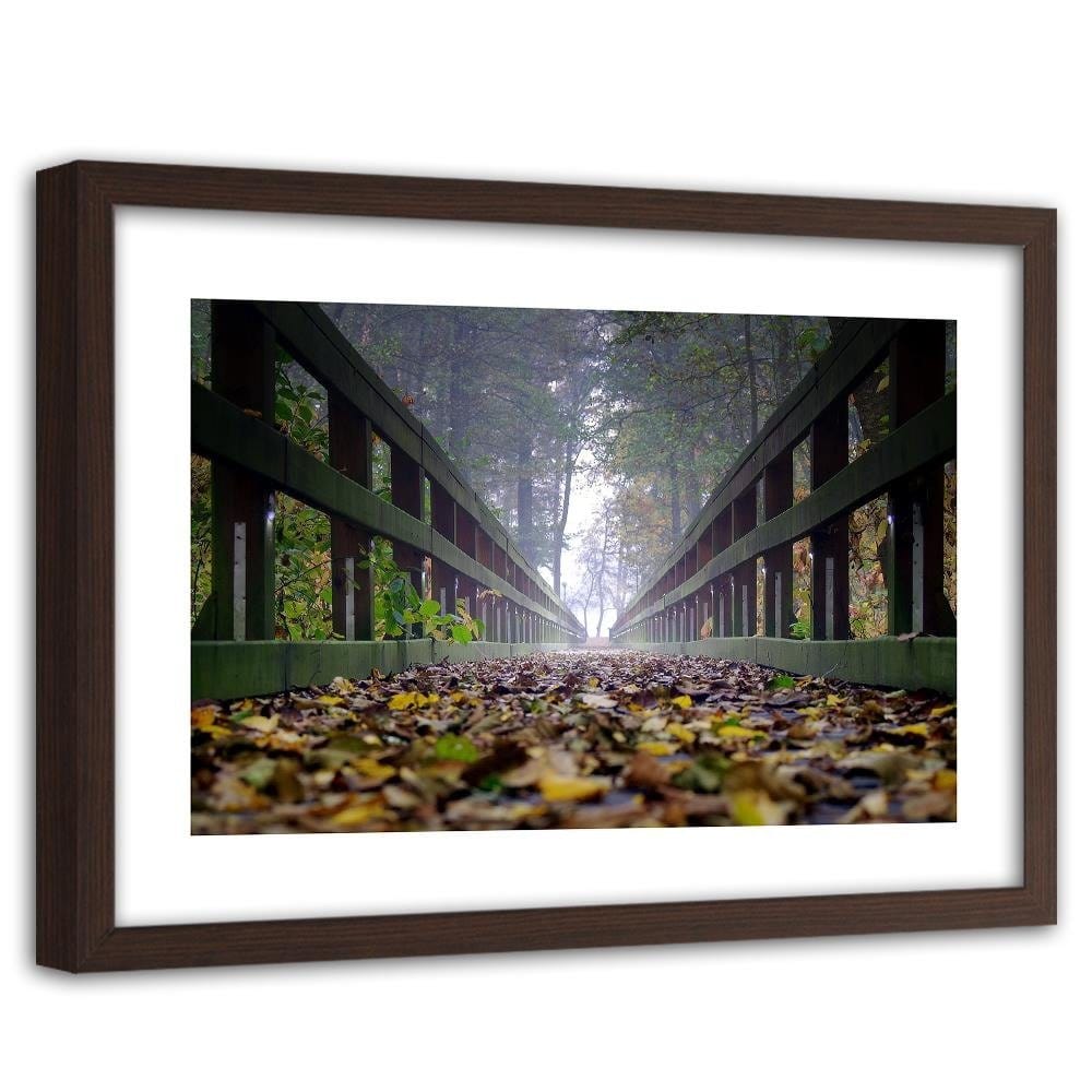 Glezna brūnā rāmī - Leaves On The Bridge In The Woods Home Trends DECO