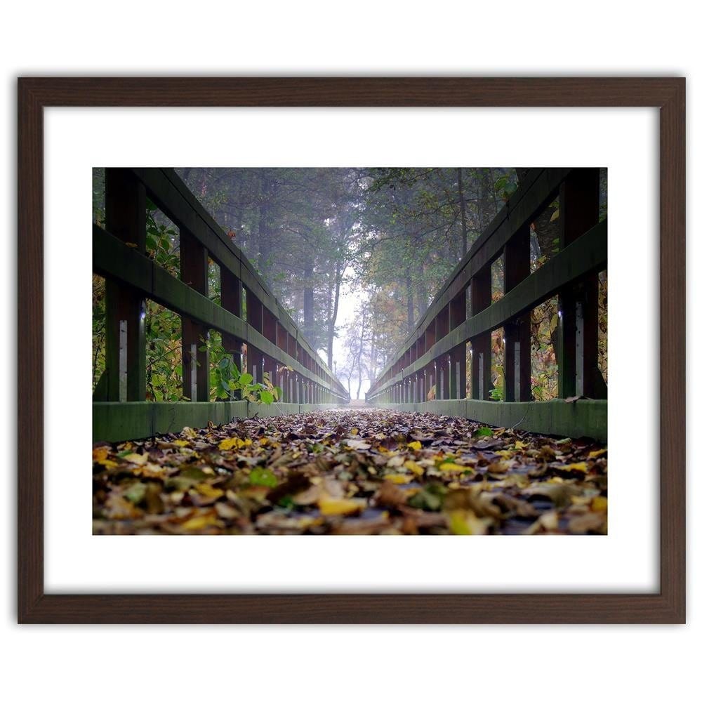 Glezna brūnā rāmī - Leaves On The Bridge In The Woods Home Trends DECO