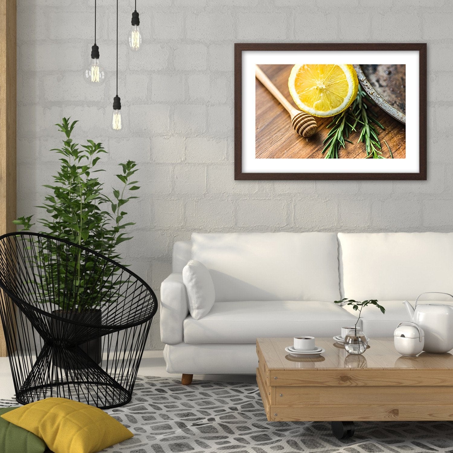 Glezna brūnā rāmī - Lemon And Rosemary Home Trends DECO