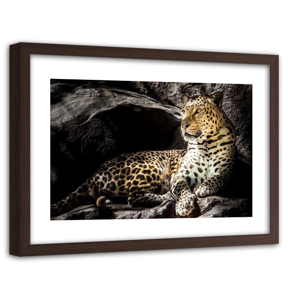 Glezna brūnā rāmī - Leopard On The Rocks Home Trends DECO