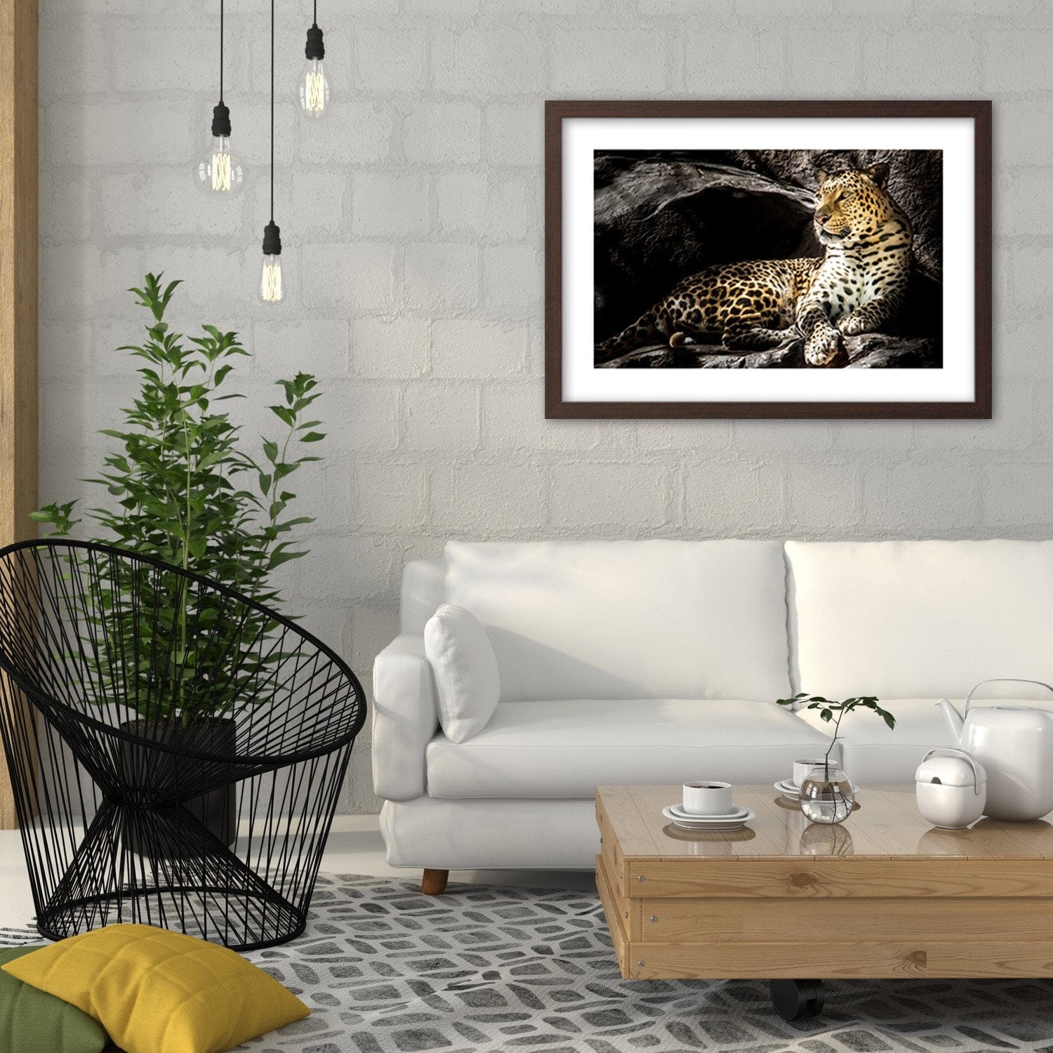 Glezna brūnā rāmī - Leopard On The Rocks Home Trends DECO