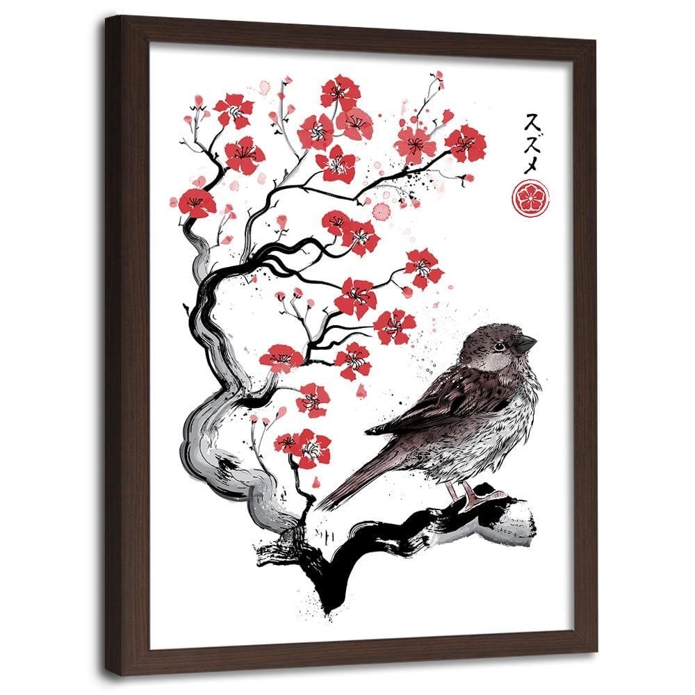Glezna brūnā rāmī - Little Sparrow Red Home Trends DECO