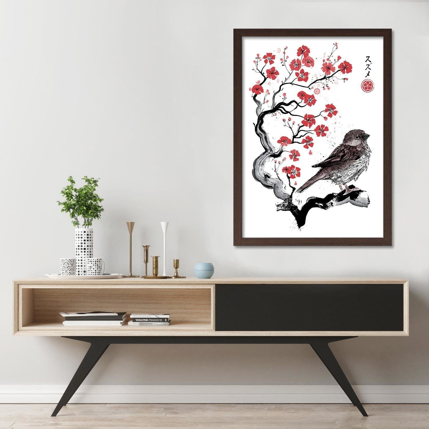 Glezna brūnā rāmī - Little Sparrow Red Home Trends DECO