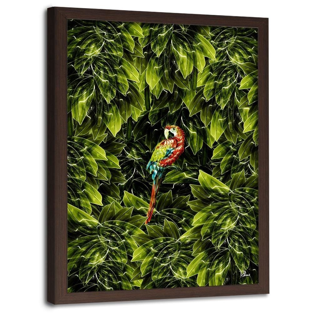 Glezna brūnā rāmī - Macaw Tropical Green Home Trends DECO