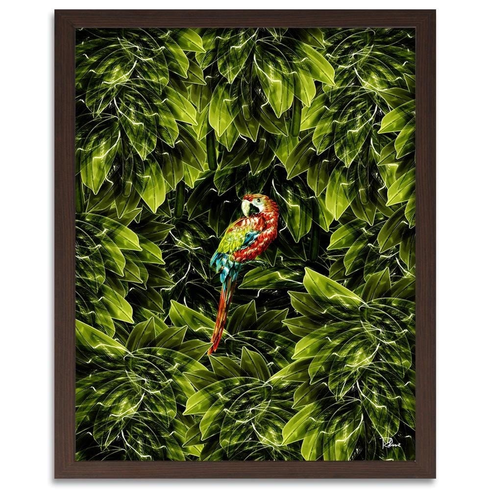 Glezna brūnā rāmī - Macaw Tropical Green Home Trends DECO