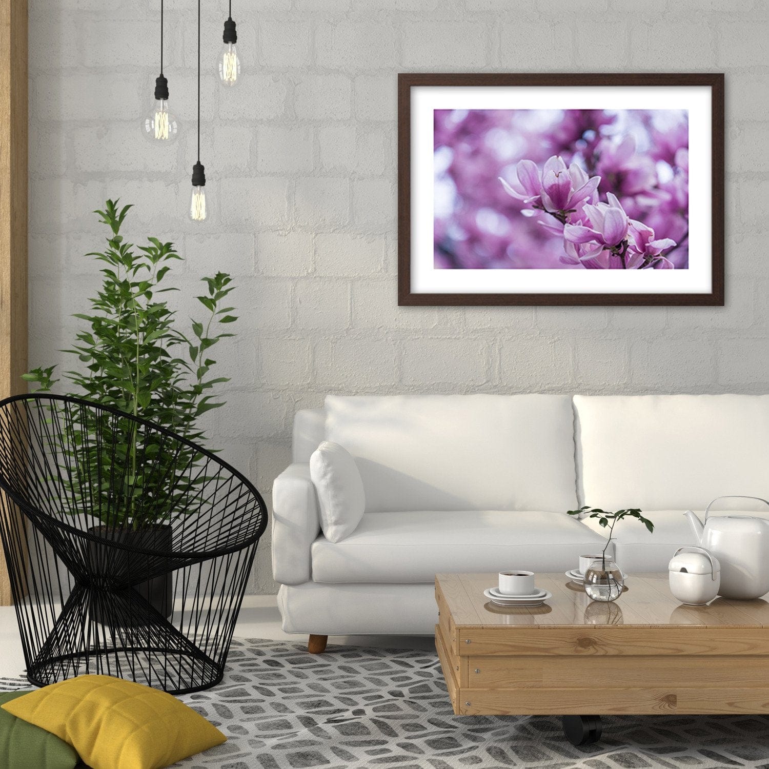Glezna brūnā rāmī - Magnolia Flowers Home Trends DECO