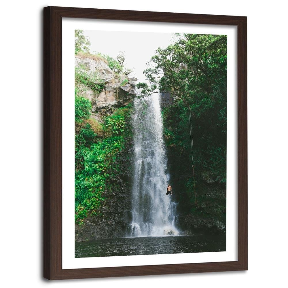 Glezna brūnā rāmī - Man Jumping From A Waterfall Home Trends DECO