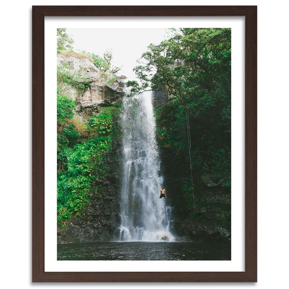 Glezna brūnā rāmī - Man Jumping From A Waterfall Home Trends DECO