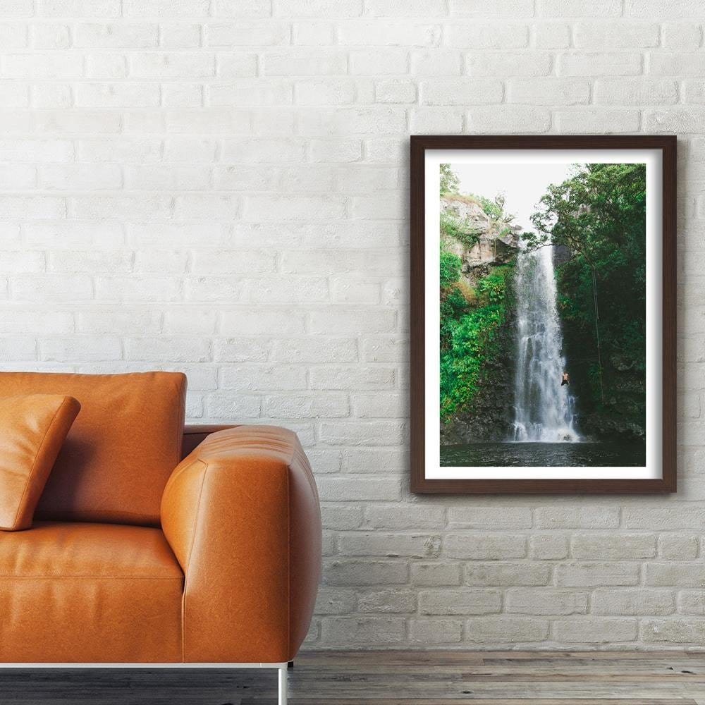 Glezna brūnā rāmī - Man Jumping From A Waterfall Home Trends DECO