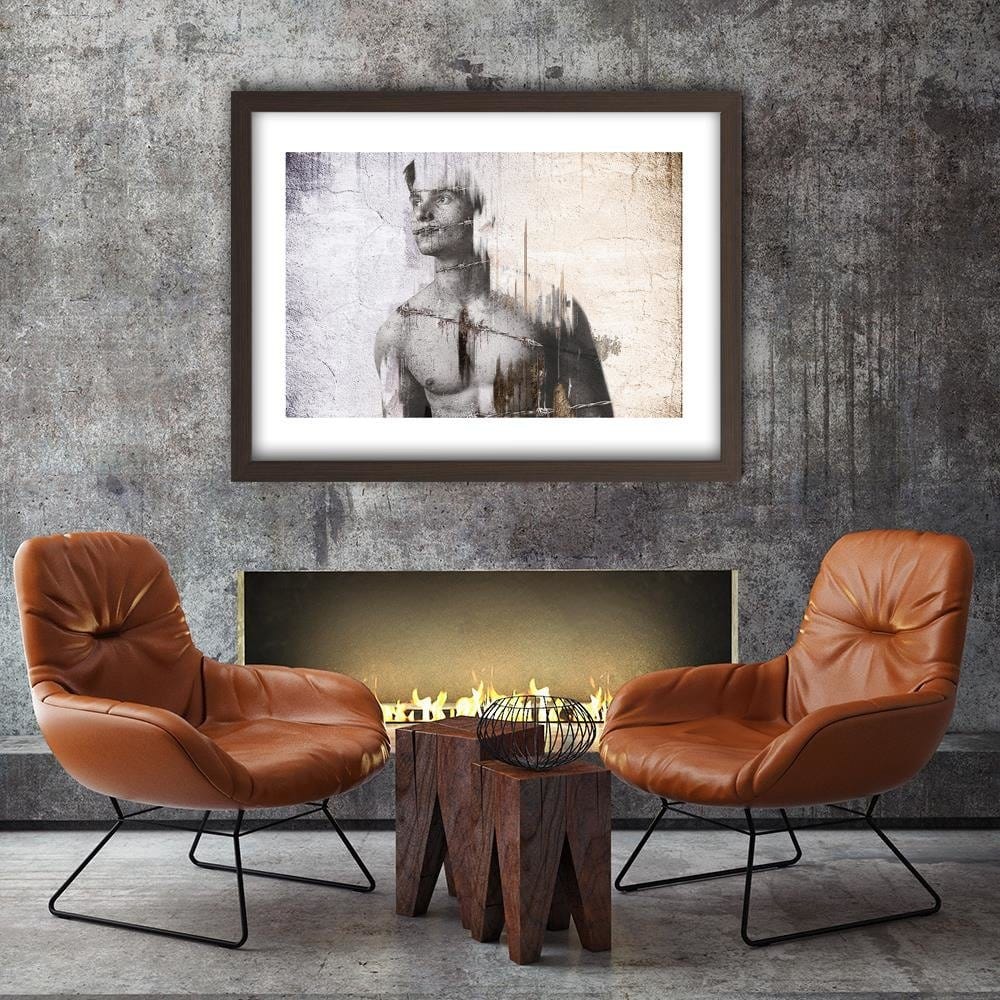 Glezna brūnā rāmī - Man With Barbed Wire Home Trends DECO