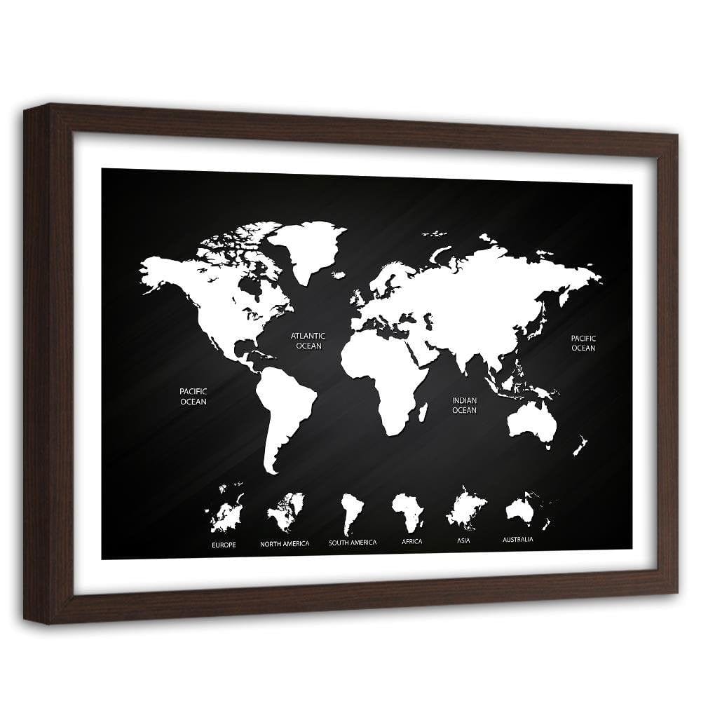 Glezna brūnā rāmī - Map Of The World And Continents Home Trends DECO