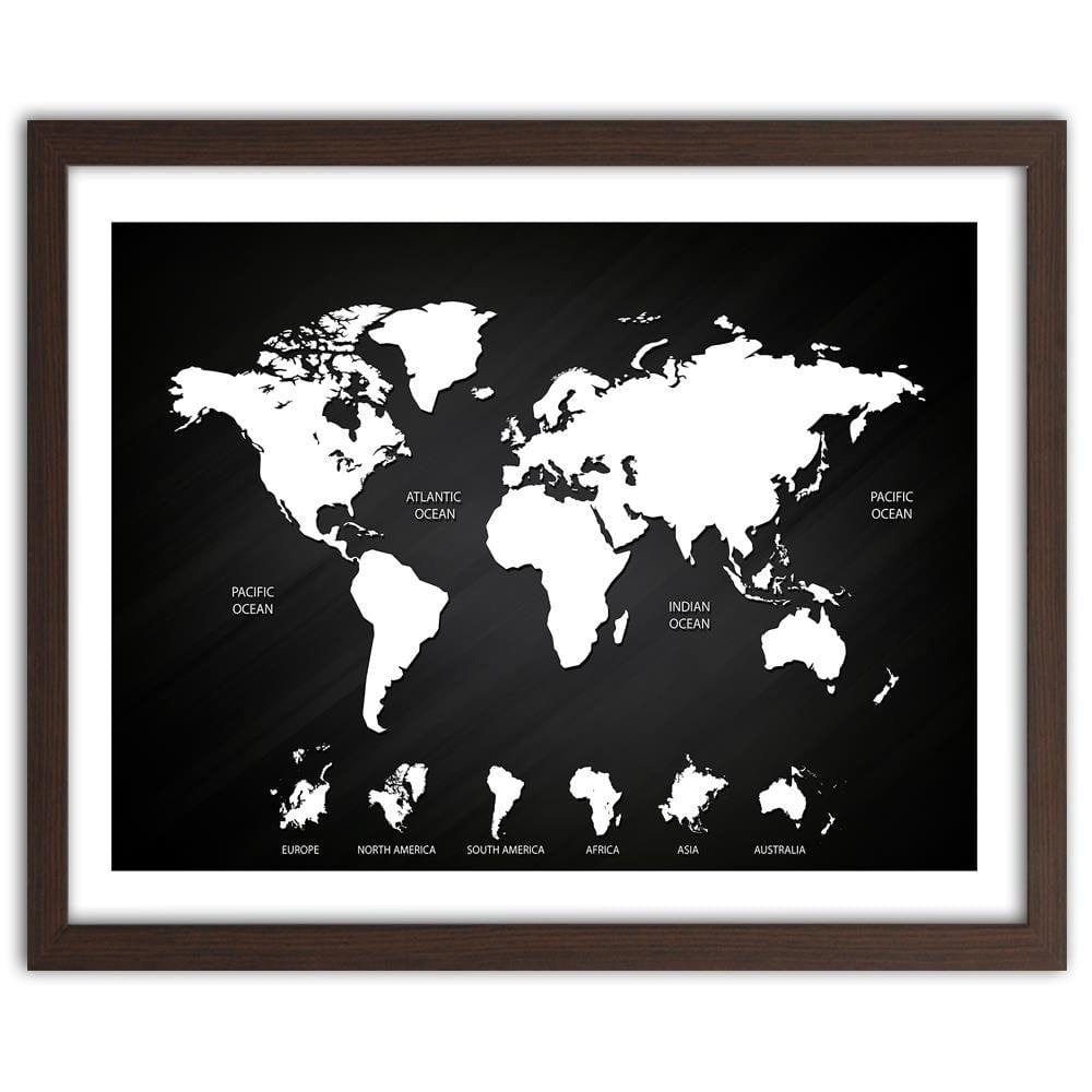 Glezna brūnā rāmī - Map Of The World And Continents Home Trends DECO