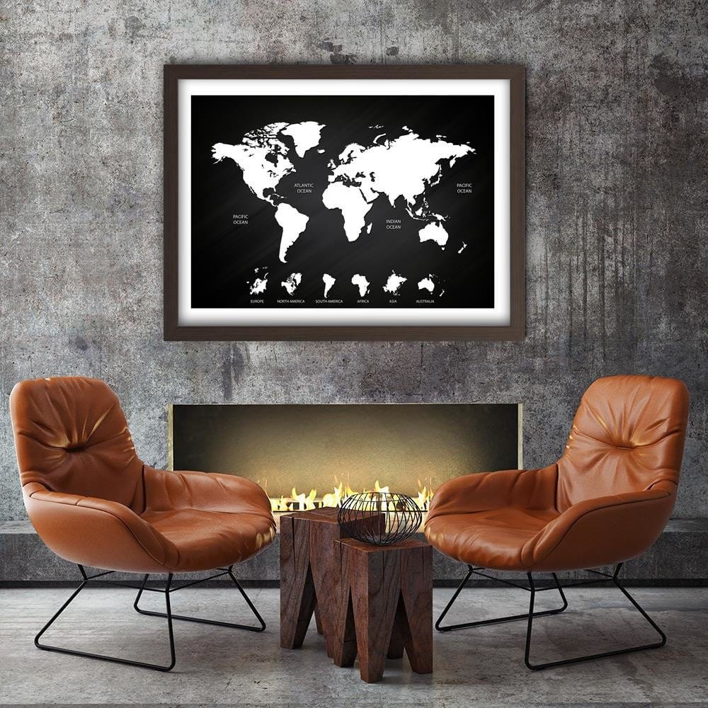 Glezna brūnā rāmī - Map Of The World And Continents Home Trends DECO