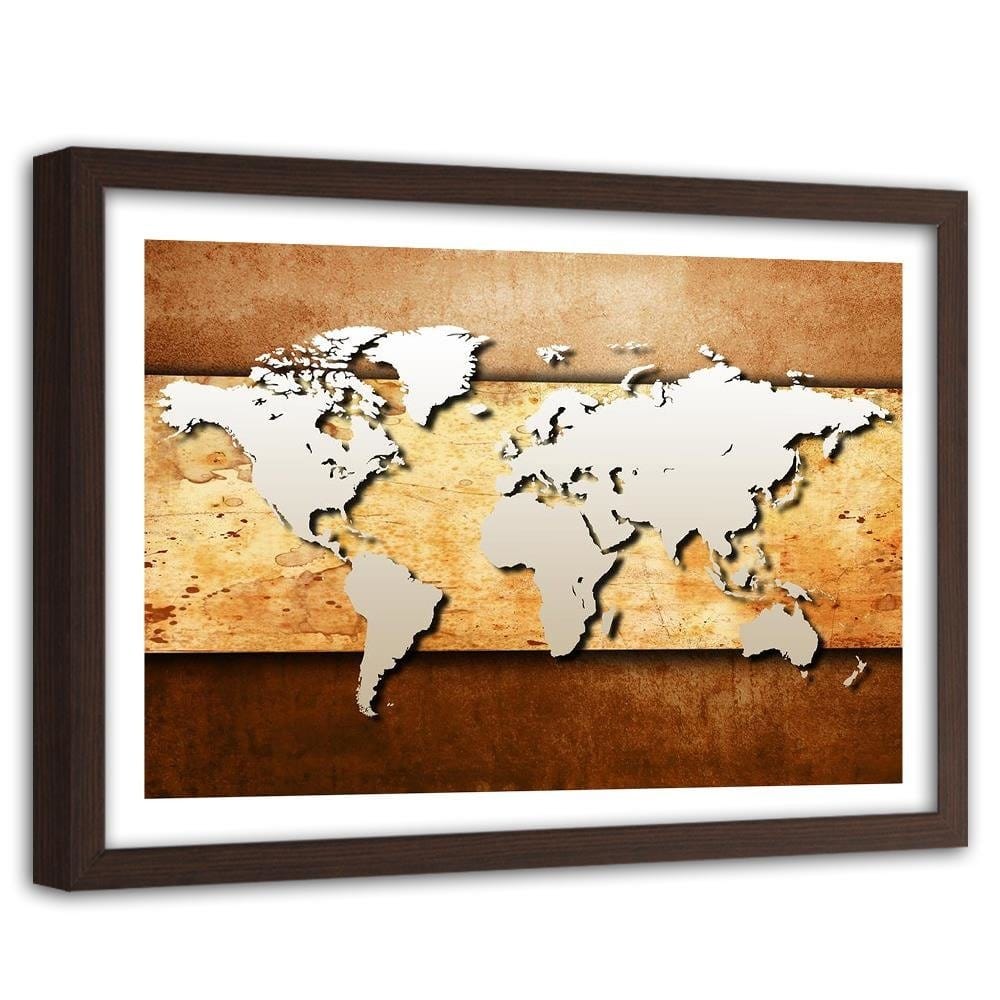 Glezna brūnā rāmī - Map Of The World On Board Home Trends DECO