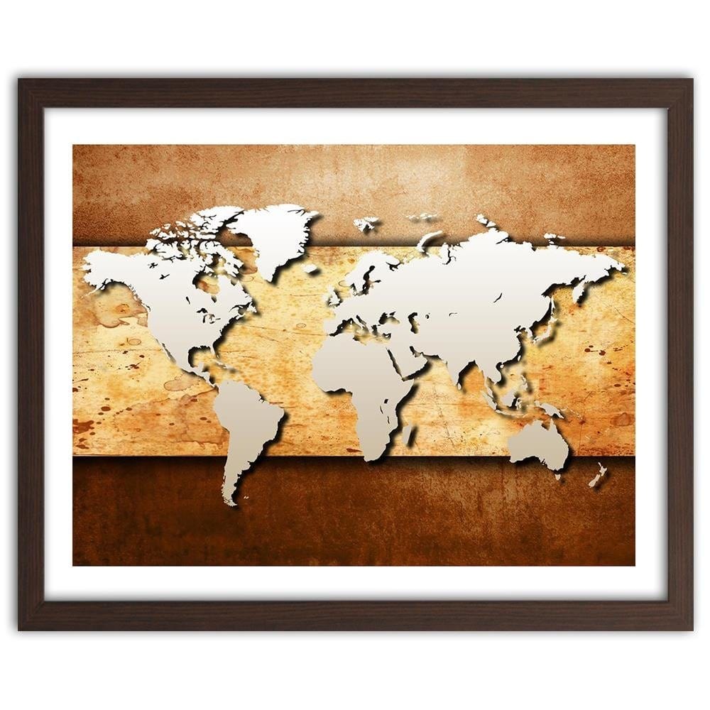 Glezna brūnā rāmī - Map Of The World On Board Home Trends DECO