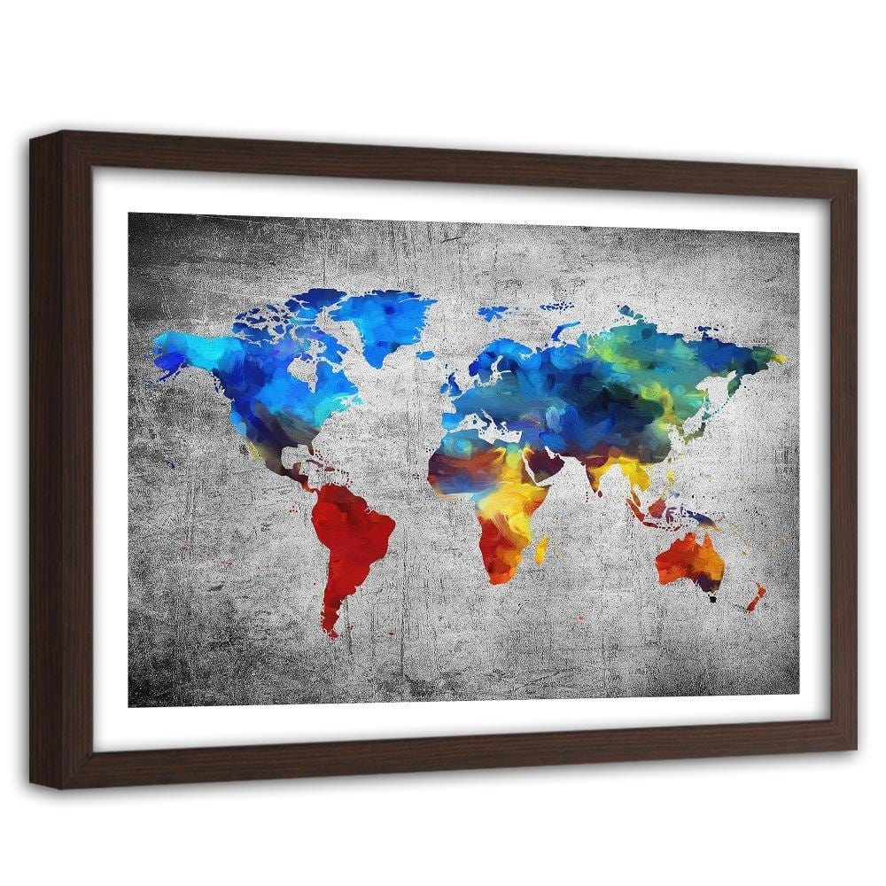Glezna brūnā rāmī - Map Of The World Painted On The Concrete Home Trends DECO