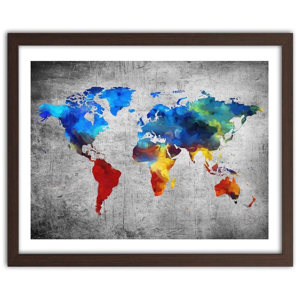 Glezna brūnā rāmī - Map Of The World Painted On The Concrete Home Trends DECO