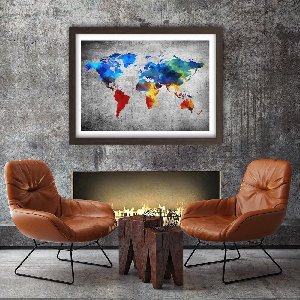 Glezna brūnā rāmī - Map Of The World Painted On The Concrete Home Trends DECO