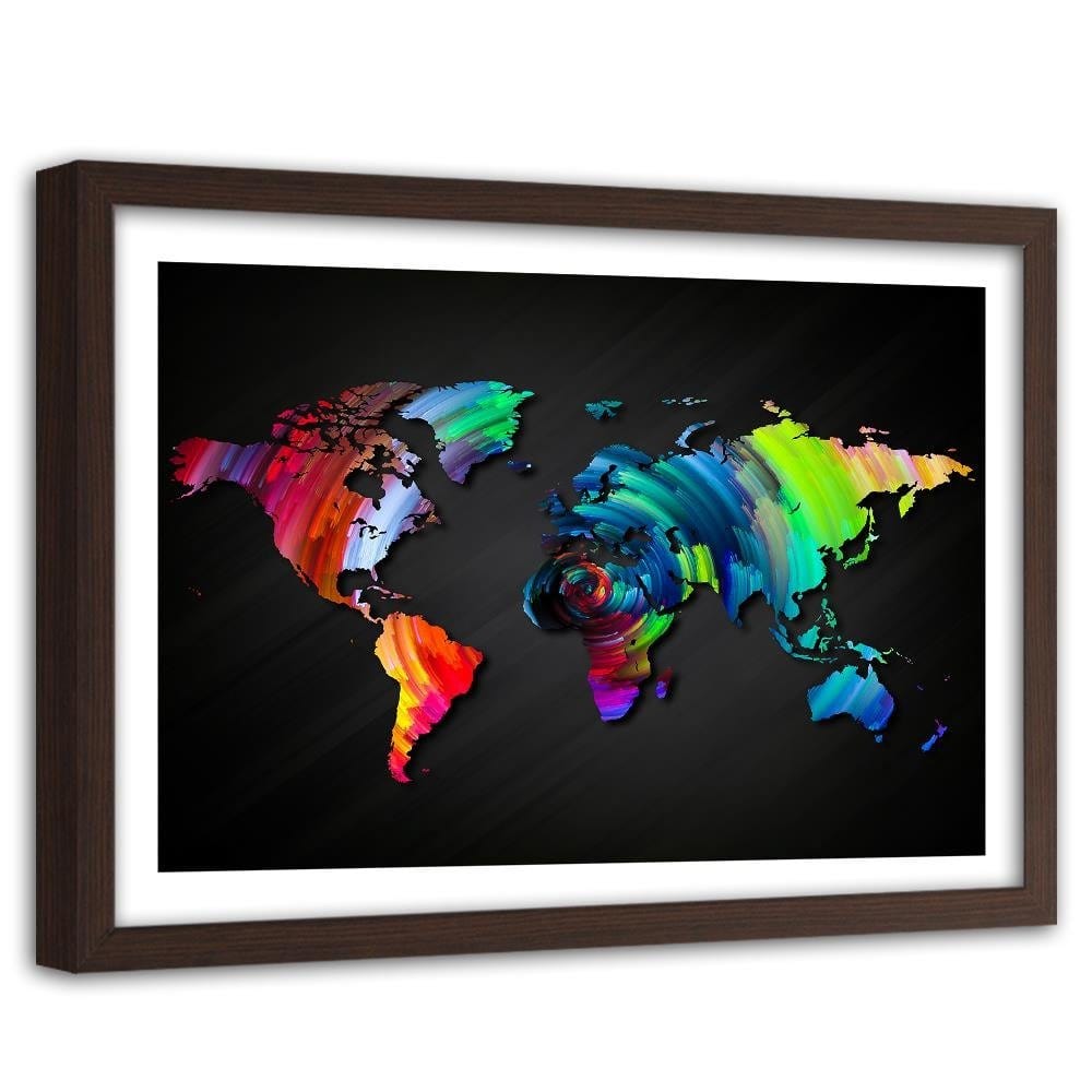 Glezna brūnā rāmī - Map Of The World With Many Colors Home Trends DECO