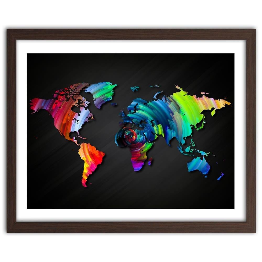 Glezna brūnā rāmī - Map Of The World With Many Colors Home Trends DECO