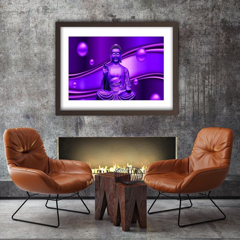 Glezna brūnā rāmī - Meditator Buddha On An Abstract Background Home Trends DECO