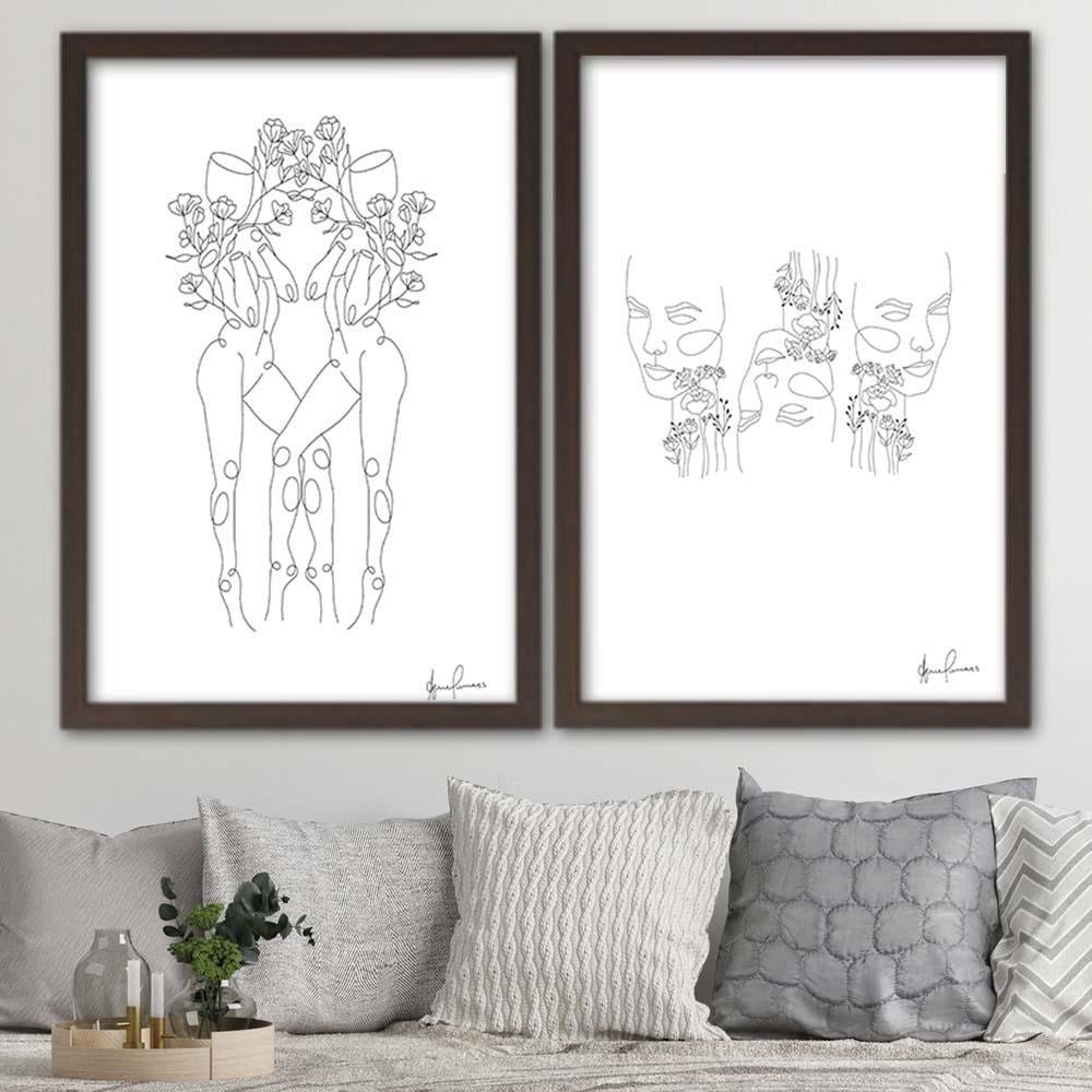 Glezna brūnā rāmī - Minimalism Faces Home Trends DECO
