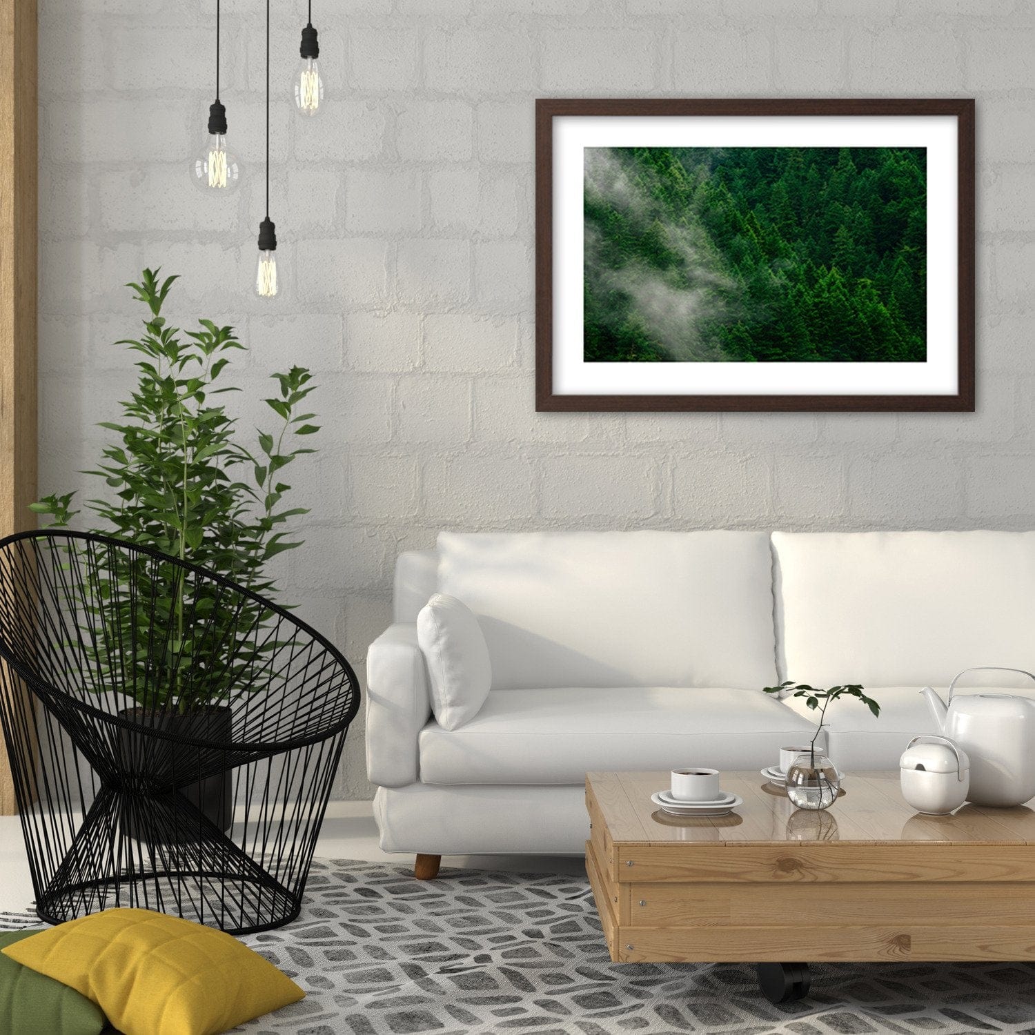 Glezna brūnā rāmī - Mist Over The Forest Home Trends DECO