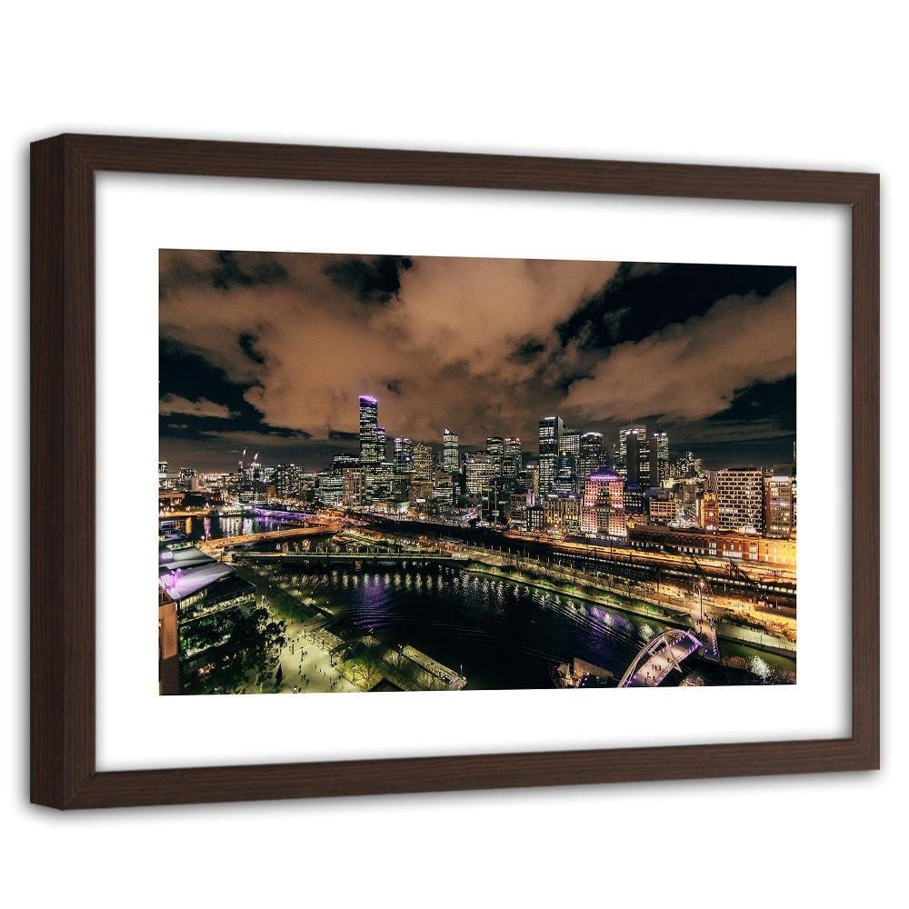 Glezna brūnā rāmī - Modern City At Night Home Trends DECO