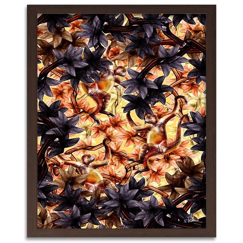 Glezna brūnā rāmī - Monkeys Image Animal Print Brown Home Trends DECO